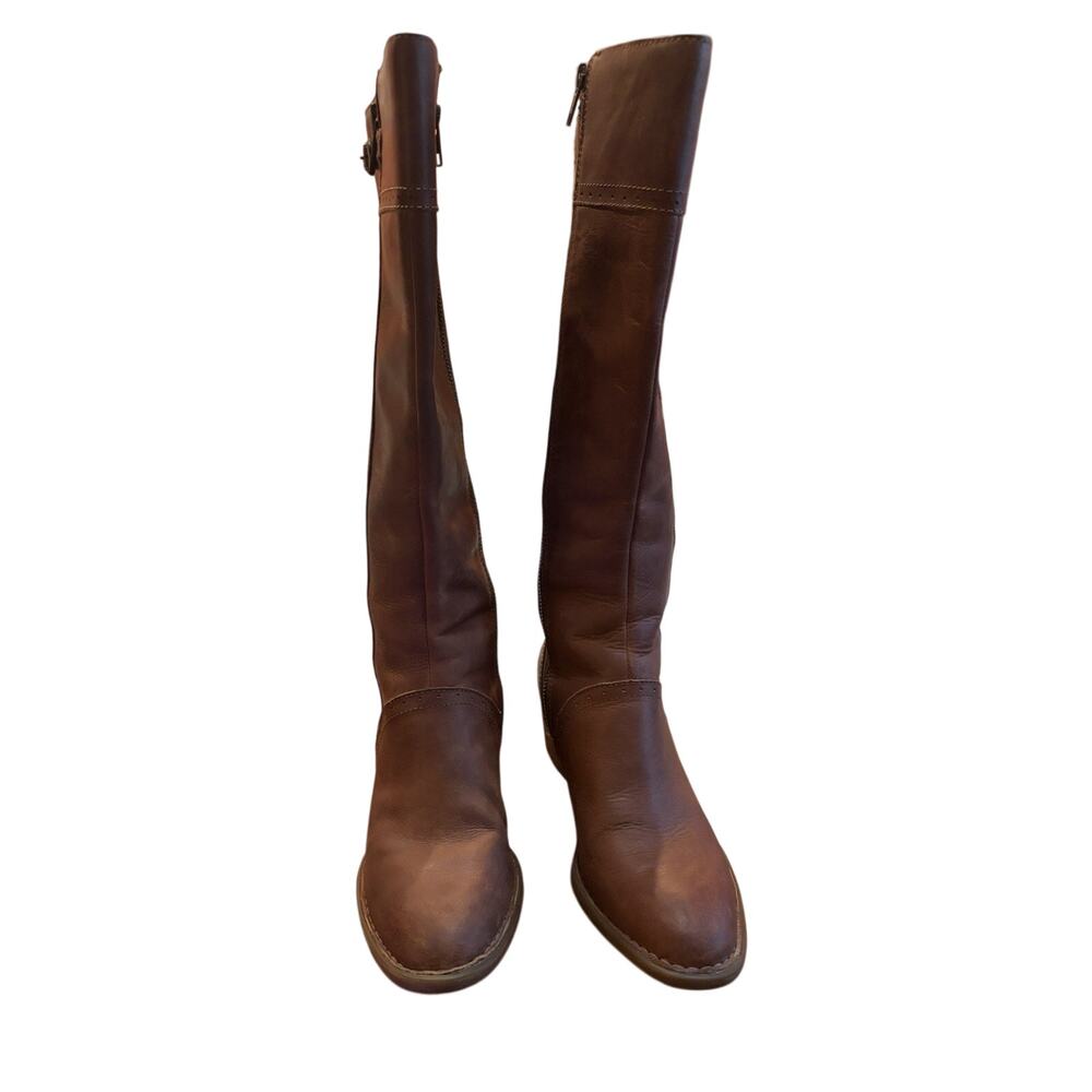 BORN Poly Knee High Riding Boots 7.5 M Brown Leather Duel Full Zip Equestrian